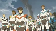 l-r: Shiro, Hunk, Keith, Pidge, Romelle, Allura, Lance, Coran