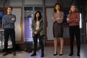 (v.l.n.r.) Nate Heywood / Steel (Nick Zano); Esperanza "Spooner" Cruz (Lisseth Chavez); Astra Logue (Olivia Swann); Ava Sharpe (Jes Macallan) (v.l.n.r.) Nate Heywood / Steel (Nick Zano); Esperanza "Spooner" Cruz (Lisseth Chavez); Astra Logue (Olivia Swann); Ava Sharpe (Jes Macallan)