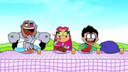 v.li.: Cyborg, Starfire, Robin, Raven
