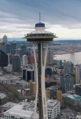 Auf diesem Bild ist die Space Needle zu sehen, ein 184 Meter hohes Wahrzeichen von Seattle im US-Bundesstaat Washington.