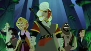Second on the left: Rapunzel, first from the right: Flynn Rider