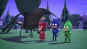 L-R: Owlette (voiced by Addison Holley), Catboy (voiced by Jacob Ewaniuk), Gekko (voiced by Kyle Breitkopf)