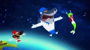 Sharko (M.) vermasselt Zigs Plan erfolgreich und sorgt dafür, dass sie alle ins Weltall geschossen werden. Sharko (M.) vermasselt Zigs Plan erfolgreich und sorgt dafür, dass sie alle ins Weltall geschossen werden.