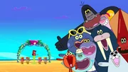 Die Inselbewohner empfangen Zig und Sharko freundlich und ihr neues Aussehen lockt sogar Verehrerinnen an.