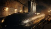 Digitale Darstellung eines U-Boots in einer unterirdischen U-Boot-Basis