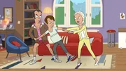 Von links: Ludwig Auster, Paul Jakobs und Barbie Schmidt in Pauls Wohnung. Paul muss sich entscheiden, zwischen Berthe, die bei ihm einziehen will, und virtuellen Sneakern, die er nicht ausziehen will. Barbie verwandelt den Stadtpark in eine E-Lades&auml;ulenoase, w&auml;hrend Ludwig die Welt retten will, mit einem einfachen Trap-Song. Weiteres Bildmaterial finden Sie unter www.br-foto.de.