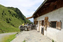 H&uuml;tte auf der Steinbergalm mit Terasse und G&auml;sten