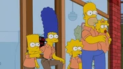 Als Marge (2.v.l.) Probleme mit ihren Mitarbeitern hat, m&uuml;ssen Bart (l.), Lisa (3.v.l.), Homer (2.v.r.) und Maggie (r.) einspringen ...