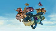 Gemeinsam wollen Fischbein (2.v.li.), Fleischklops (li.) und die anderen Gronckel-Drachen den Brüllenden Tod aufhalten. Gemeinsam wollen Fischbein (2.v.li.), Fleischklops (li.) und die anderen Gronckel-Drachen den Brüllenden Tod aufhalten.