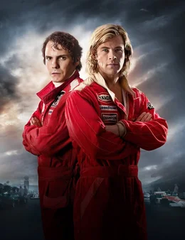 v.li.: Niki Lauda (Daniel Br&uuml;hl), James Hunt (Chris Hemsworth).