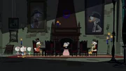 Die Gang besucht das alle fünf Jahre aus einem mysteriösen Nebel auftauchende Anwesen der McDucks. Dort wohnen, dank eines Zaubers unsterblich geworden, Dagoberts Eltern. Zwischen Vater und Sohn herrscht allerdings eine eher angespannte Atmosphäre. Während Dagobert beweisen will, dass ihm die Familie entgegen der Vermutung seines Erzeugers über alles geht, sucht Track nach weiteren Hinweisen auf den Verbleib von Della Duck. Doch das alte Gemäuer hält mehr Überraschungen bereit, als ihm lieb ist. Die Gang besucht das alle fünf Jahre aus einem mysteriösen Nebel auftauchende Anwesen der McDucks. Dort wohnen, dank eines Zaubers unsterblich geworden, Dagoberts Eltern. Zwischen Vater und Sohn herrscht allerdings eine eher angespannte Atmosphäre. Während Dagobert beweisen will, dass ihm die Familie entgegen der Vermutung seines Erzeugers über alles geht, sucht Track nach weiteren Hinweisen auf den Verbleib von Della Duck. Doch das alte Gemäuer hält mehr Überraschungen bereit, als ihm lieb ist.