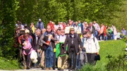 Regensburger Pilgergruppe mit Bischof Rudolf Voderholzer auf dem Weg zum Falkenstein.