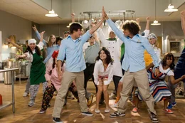 (FOREGROUND) ZAC EFRON, CORBIN BLEU, (SECOND ROW) KAYCEE STROH, VANESSA HUDGENS, MONIQUE COLEMAN, (BACKGROUND LEFT) KIMBERLY KLAPOW, BAYLI BAKER, BRITT STEWART, (BACKGROUND CENTER) CHARLES KLAPOW, CHRIS WARREN JR., (BACKGROUND RIGHT) TYNE STECKLEIN