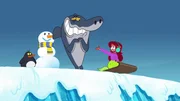 Marina und Sharko lernen einen Pinguin kennen.