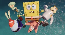 Der Krabbenburger-Mangel treibt ganz Bikini Bottom in den Wahnsinn. Gelingt es Spongebob (M.), Mr. Krabs (l.), Thadd&auml;us (2.v.l.), Sandy Cheeks (r.) und Patrick (unten) nicht, die Geheimformel zur&uuml;ckzuerobern, bedeutet das den Weltuntergang f&uuml;r die Unterwasserstadt ...