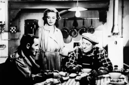 Nach einem kr&auml;ftigen Fernfahrer-Fr&uuml;hst&uuml;ck hei&szlig;t es f&uuml;r Jean Chape (Jean Gabin, re.) wieder Abschiednehmen von seiner Freundin (Jeanne Moreau) und ab auf die Autobahn.
