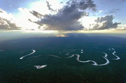 Der Amazonasregenwald, so weit das Auge reicht, w&auml;hrend der Regenzeit vom Paramotor aus