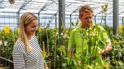 Miriam Busch und Peter Rasch im Gewächshaus der Rosenzucht. Miriam Busch und Peter Rasch im Gewächshaus der Rosenzucht.