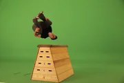 London, UK: A parkour professional performing a "kong gainer." London, UK: A parkour professional performing a "kong gainer."