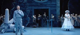 Ehepaar Ulrike und Georg Rauch aus Bayreuth.; Dirigent Christian Thielemann w&auml;hrend der Proben im Orchestergraben des Bayreuther Festspielhauses.; Bundeskanzlerin Angela Merkel (2. von rechts), K&uuml;nstler und Prominente nach der Er&ouml;ffnung der Bayreuther Festspiele.; Streicher-Quintett spielt Wagner im bl&uuml;henden Kirschgarten.; "Lohengrin": Mit Piotr Beczala (Lohengrin) und Anja Hateros (Elsa von Brabant).