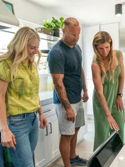 Host Jasmine Roth reveals their entirely new kitchen to the Paz's, as seen on HGTV’s Help! I Wrecked My House (Reveal). Host Jasmine Roth reveals their entirely new kitchen to the Paz's, as seen on HGTV’s Help! I Wrecked My House (Reveal).