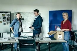 L-R: Sandra Mohr (Miriam Stein), Sascha Bergmann (Hary Prinz), Eva Merz (Eva Herzig).