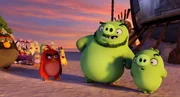Red (Jason Sudeikis) speaks with Leonard (Bill Hader), the spokesman for the pigs, and his top aide, Ross (Tony Hale) in Columbia Pictures and Rovio Animation's ANGRY BIRDS.