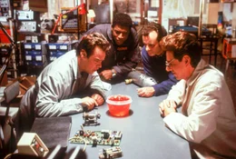 Dan Aykroyd (Dr. Stantz), Ernie Hudson (Winston Zeddemore), Bill Murray (Dr. Venkman), Harold Ramis (Dr. Spengler).