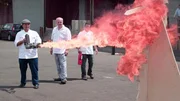 Buddy Valastro and the guys test out the flame thrower. Buddy Valastro and the guys test out the flame thrower.