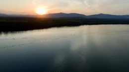 Sonntenuntergang &uuml;ber dem Hudson River  in den Catskills Mountains.