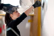 Stefanie Teichert beim Spachteln einer Wand mit Kalkmarmor-Putz Stefanie Teichert beim Spachteln einer Wand mit Kalkmarmor-Putz