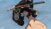 Trafalgar D. Law (l.); Ruffy (r.) Trafalgar D. Law (l.); Ruffy (r.)