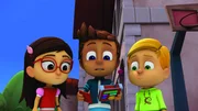 L-R: Amaya / Owlette (voiced by Addison Holley), Connor / Catboy (voiced by Jacob Ewaniuk), Greg / Gekko (voiced by Kyle Harrison Breitkopf)