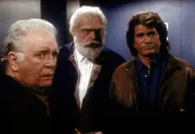 Jonathan (Michael Landon, r.) und Mark (Victor French, M.) haben den Geschäftsmann Ronald Hays (John Finnegan, l.) 30 Jahre in die Zukunft transportiert, wo er seine Fehler direkt vor Ort begutachten kann. Jonathan (Michael Landon, r.) und Mark (Victor French, M.) haben den Geschäftsmann Ronald Hays (John Finnegan, l.) 30 Jahre in die Zukunft transportiert, wo er seine Fehler direkt vor Ort begutachten kann.