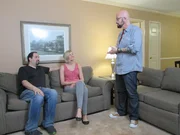 Jackson Galaxy, Jason and Krisi sitting on the couch. Jackson Galaxy, Jason and Krisi sitting on the couch.