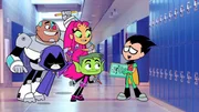 v.li.: Cyborg, Raven, Starfire, Beast Boy, Robin