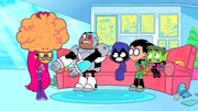 v.li.: Starfire, Cyborg, Raven, Robin, Beast Boy