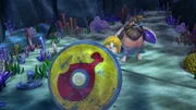 Wickie und Halvar erwarten den Angriff des Kraken. Wickie und Halvar erwarten den Angriff des Kraken.