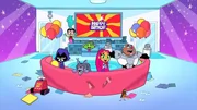 v.li.: Pain Bot, Raven, Robin, Dave, Beast Boy, Starfire, Super Robin, Cyborg