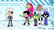 v.li.: Rose, Robin, Starfire, Beast Boy, Cyborg, Raven v.li.: Rose, Robin, Starfire, Beast Boy, Cyborg, Raven