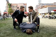 LAW & ORDER: SPECIAL VICTIMS UNIT -- "Melancholy Pursuit" Episode 17008 -- Pictured: (l-r) Peter Scanavino as Dominick "Sonny" Carisi, Andy Karl as Sgt. Mike Dodds.