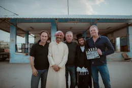 Von links: Regisseur Peter Keller, Darsteller Hitham Omari (Rolle: Adel), Regisseur Stefan Sarazin, Darsteller Luzer Twersky (Rolle: Ben) und Produzent Fritjof Hohagen.