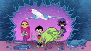 v.li.: Starfire, Robin, Beast Boy, Raven