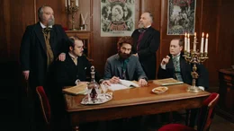 Reenactment &ndash; Georges Bizet umgeben von Luc Hal&eacute;vy, Henri Meilhac, Adolph De Leuven und Camille Du Locle.