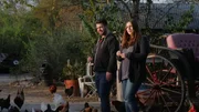 Angle Shot of Jack Osbourne and Katrina Weidman Feeding Chickens at Victoria's Black Swan Inn in San Antonio, Texas