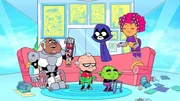 L-R: Cyborg, Robin, Raven, Beast Boy, Starfire