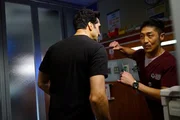 CHICAGO MED -- "Just A River In Egypt" Episode 519 -- Pictured: (l-r) Dominic Rains as Crockett Marcel, Brian Tee as Ethan Choi