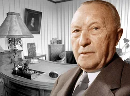 WDR Fernsehen WDR DOK, "Konrad Adenauer - Kanzler der jungen Republik", Film von Lothar Schr&ouml;der, am Freitag (16.05.14) um 23:55 Uhr. Konrad Adenauer (geb. 1876, K&ouml;ln) setzte sich als K&ouml;lner Oberb&uuml;rgermeister gegen&uuml;ber dem zentralistischen Preussen f&uuml;r eine St&auml;rkung des Westens ein und gab als Bundeskanzler mit seinem Leitsatz der Westintegration die politische Richtung f&uuml;r die neu geschaffene Bundesrepublik vor. - Konrad Adenauer und sein Arbeitszimmer.