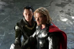 L-R: Loki (Tom Hiddleston), Thor (Chris Hemsworth).