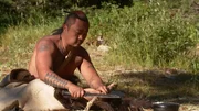 Joe working on a pelt.